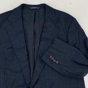 Vintage Polo by Ralph Lauren‎ Navy Glen Plaid Wool Blend Blazer Size 44R Suit